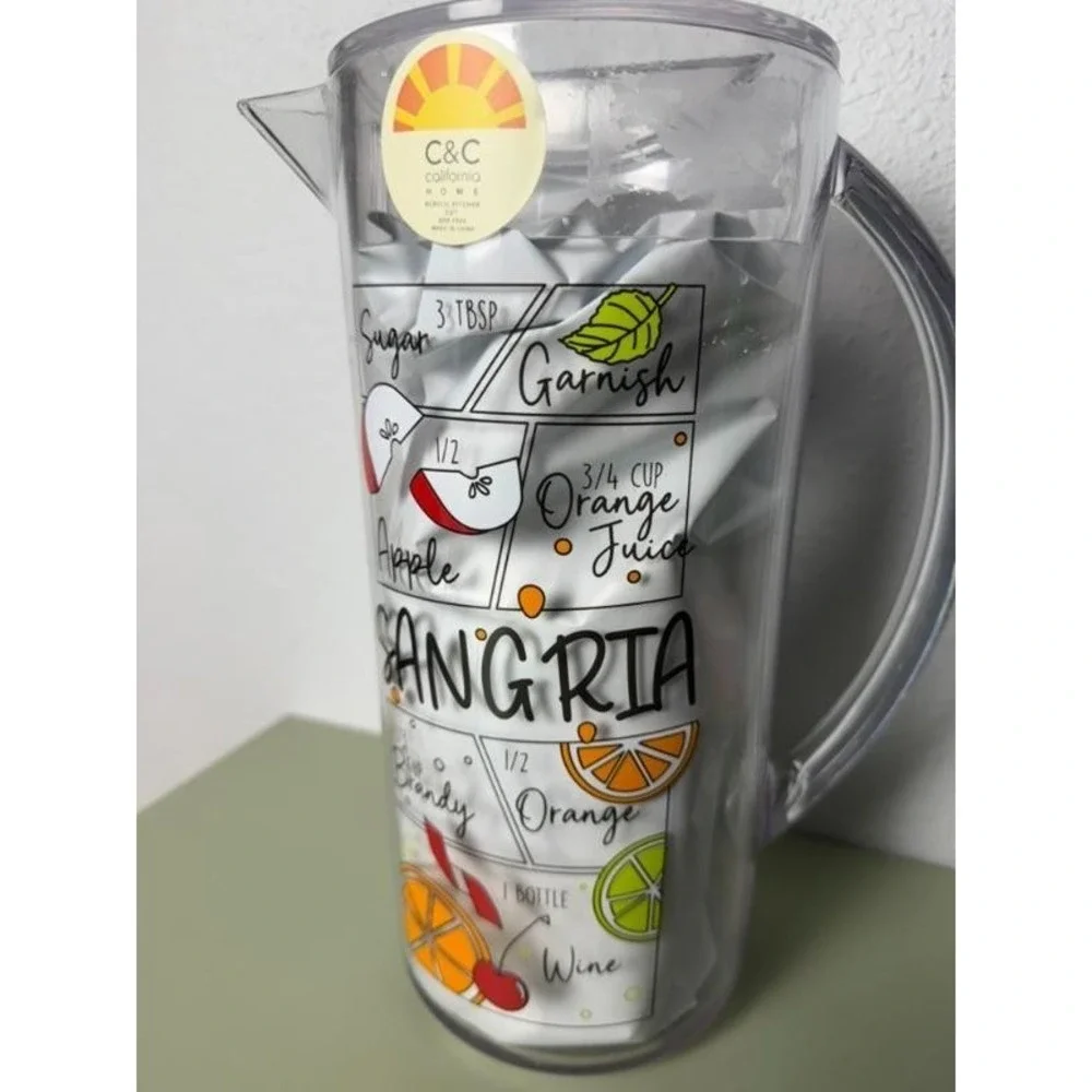 C&C California Home BPA Free Clear Acrylic Pitcher Sangria Recipe Graphics 3QT